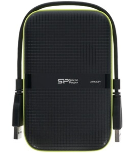 Внешний HDD 2.5' Silicon Power Armor A60, 1TB, USB 3.2 Gen 1 Type-A, 5400 rpm, черно-лаймовый