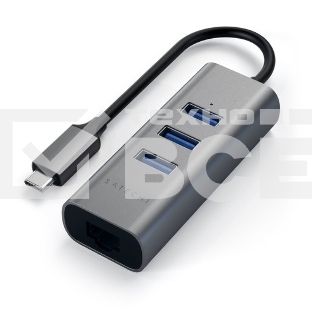 USB-хаб Satechi Type-C 2-in-1 USB 3.0 Aluminum 3 Port Hub and Ethernet Port. Интерфейс Type-C. серый космос.