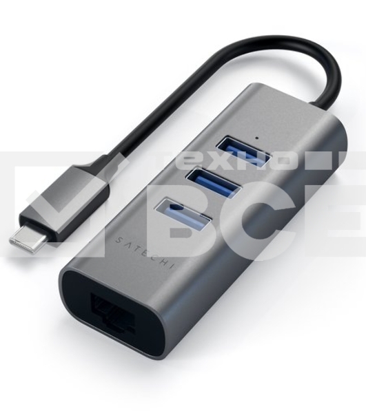 USB-хаб Satechi Type-C 2-in-1 USB 3.0 Aluminum 3 Port Hub and Ethernet Port. Интерфейс Type-C. серый космос.