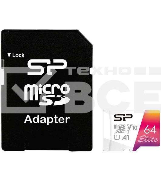 Флеш карта microSD 64GB Silicon Power Elite A1 microSDXC Class 10 UHS-I U3 100 Mb/s (SD адаптер)