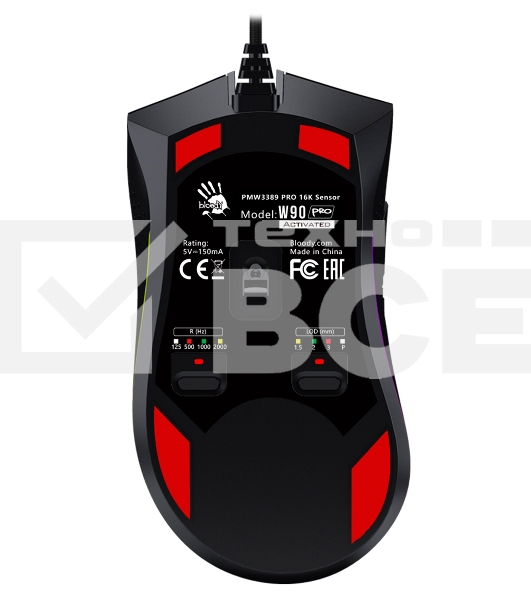 Мышь проводная A4Tech Bloody W90 Pro черный, 16000 dpi, USB, кнопки - 10