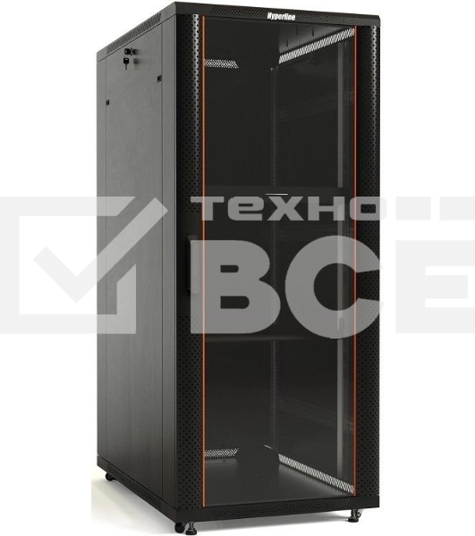 Шкаф коммутационный Hyperline (TTBR-2268-AS-RAL9004) напольный 22U 600x800мм пер.дв.стекл задн.дв.спл.стал.лист 2 бок.пан. 800кг черный 710мм 75.1кг 1166мм IP20 сталь