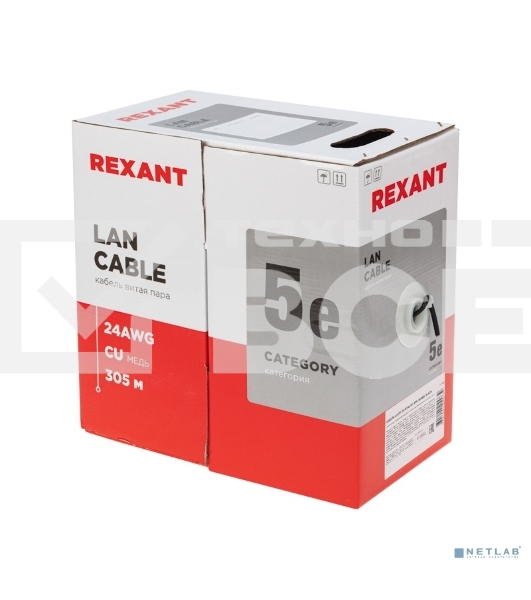 Кабель витая пара Rexant U/UTP, категория 5e, ZH нг(А)-HF, 4PR, 24AWG, внешний, черный, 305 м