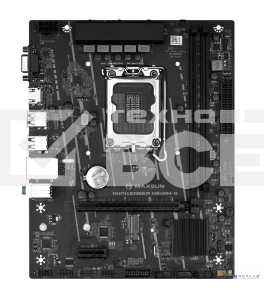 Материнская плата Maxsun MS-Challenger H610M-D, LGA 1700, Intel H610, 2xDDR4, 3xSATA, 1xM.2, 1xPCIe 4.0 x16, 1xPCIe x1, 1xHDMI, 1xVGA, 1x 1Gb LAN, 2xUSB 3.2 Gen 1, 4xUSB 2.0, 3x3.5 мм, 5.1, mATX