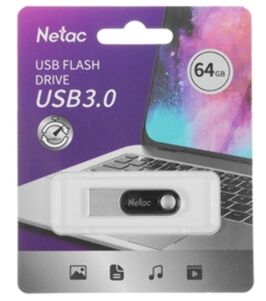 Флешка USB Netac U278 (NT03U278N-064G-32PN), 64Gb, USB 3.0, R/W 90/45, серебристый/черный