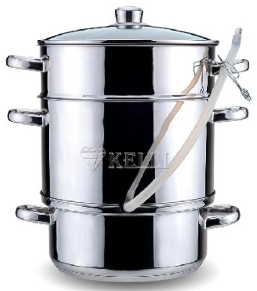 Соковарка KELLI KL-4107 8,0л(Объем 8 л. 3х-слойное капсульное дно. Дуршлаг для фруктов, овощей, ягод. Прозрачная стеклянная крышка с паровыпуском. Удобные ручки не нагреваются. Высококачественная нерж. сталь 18/10. Зеркальная полировка. Подходит к индукционным плитам.)