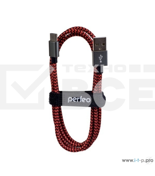 Кабель PERFEO USB2.0 A вилка - USB Type-C вилка, черно-красный, 1 м. (U4901)