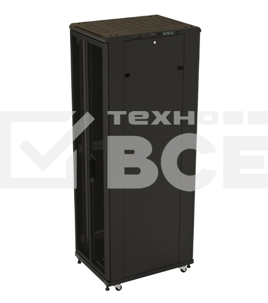 Шкаф серверный Hyperline (TTB-4266-DD-RAL9004) напольный 42U 600x600мм пер.дв.перфор.2ств. задн.дв.перфор.2-хст. 2 бок.пан. 800кг черный 510мм IP20 сталь