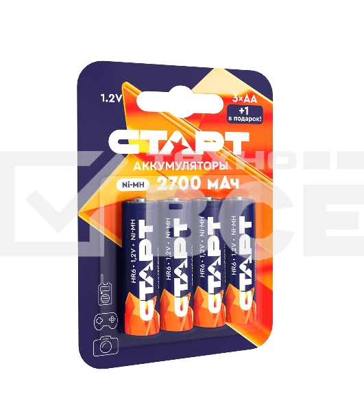 Аккумуляторы СТАРТ HR6 AA 2700mAh Ni-MH BL3+1 48/768, AA, 2700 мАч, 4 шт. в блистере
