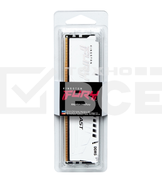 Оперативная память Kingston Fury Beast, DDR5, 32GB (1x32GB), 5600MHz, CL36, с радиаторами, белый