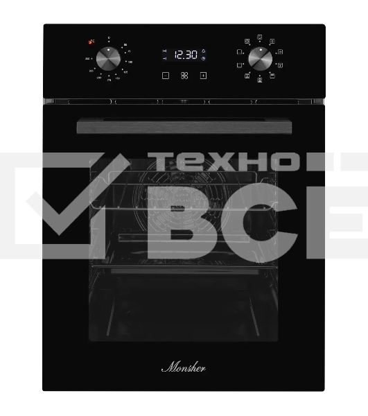 Духовой шкаф электрический Monsher MOE 4592 Noir ширина 45 см, High-Tech, 50 л, гидролизная очистка, 9 режимов, черный