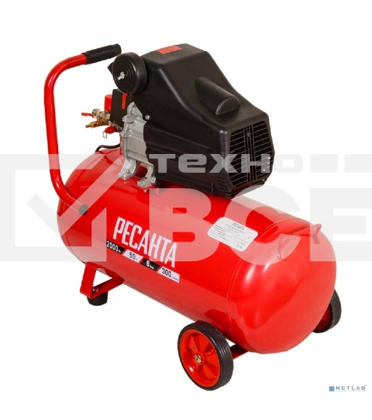 Компрессор поршневой Ресанта КП-50/300М масляный 300л/мин 50л 2000Вт красный/черный