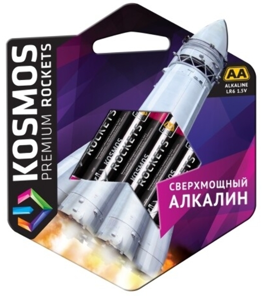 Элемент питания Космос алкалиновый LR6 KOSMOS premium ROCKETS (блист. 4шт)