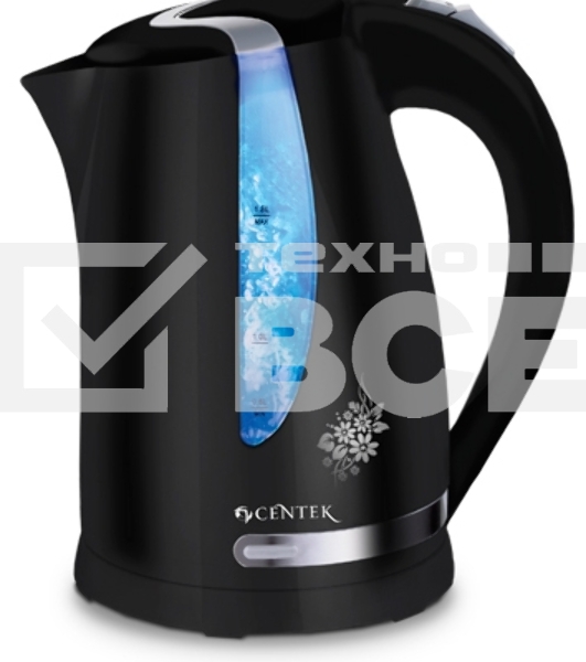 Чайник Centek CT-0040 Black 1.8л, 2200Вт, открывание кнопкой, внутренняя подсветка     