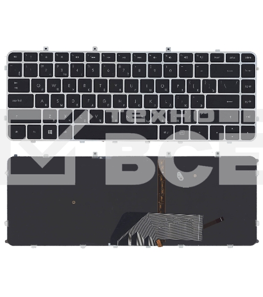 Клавиатура для ноутбука HP Envy 4-1000 Envy 6-1000 черная с серебристой рамкой и подсветкой