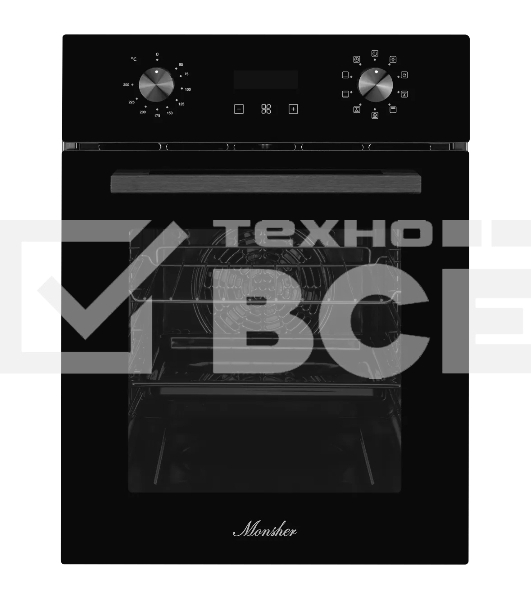 Духовой шкаф электрический Monsher MOE 4592 Noir ширина 45 см, High-Tech, 50 л, гидролизная очистка, 9 режимов, черный