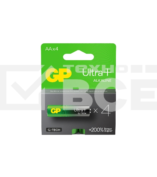 Алкалиновые батарейки c технологией G-tech GP Ultra Plus Alkaline 15А AА - 4 шт. на блистере