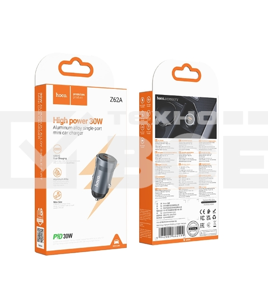 Автомобильное зарядное устройство Hoco, 30Вт, Type-С, Z62A, металлический серый, коробка
