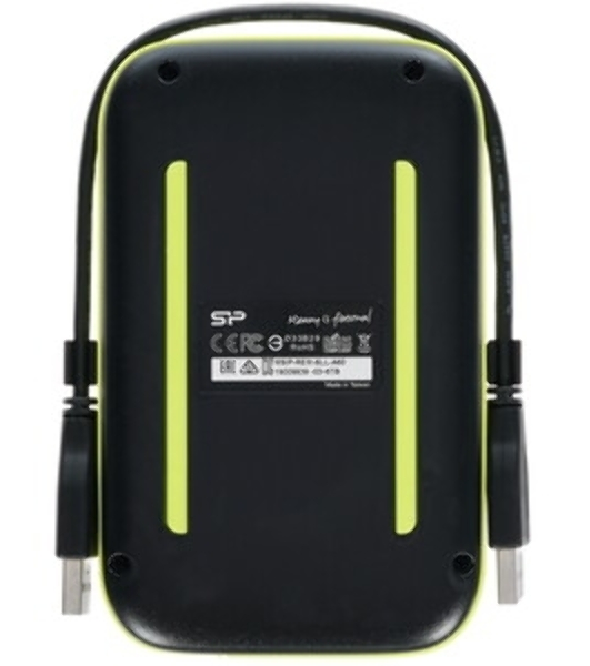 Внешний HDD 2.5' Silicon Power Armor A60, 1TB, USB 3.2 Gen 1 Type-A, 5400 rpm, черно-лаймовый