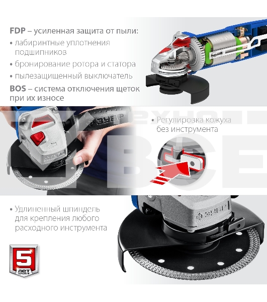Углошлифовальная машина ЗУБР 125 мм, 1500 Вт, регулировка оборотов, серия Профессионал.
