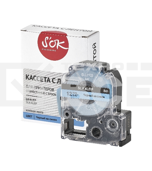 Кассета с лентой S'OK by Sakura Printing K4LBP для Epson, черный на синем, 12мм/8м
