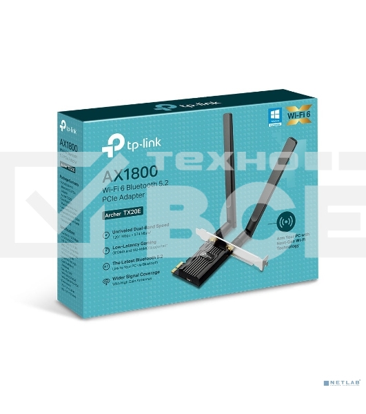Двухдиапазонный адаптер PCI Express TP-Link Archer TX20E с поддержкой Wi-Fi AX1800 и Bluetooth 5.2