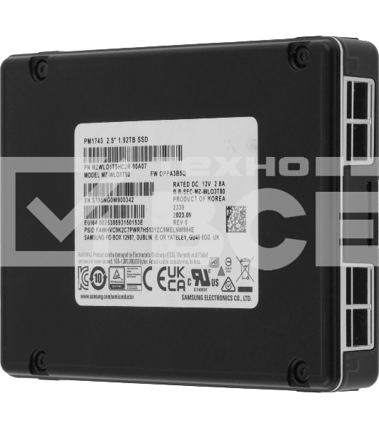 Накопитель SSD Samsung PM1743, 1.92Tb, U.3, PCIe 5.0 x4, NVMe, R/W 14000/3000