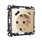 Комплект механизма электрической розетки ALFA Шампань 2USB A+C 20W (быстрая зарядка) с/з QUANT (AP6100, VM160) MA610010, фото 1