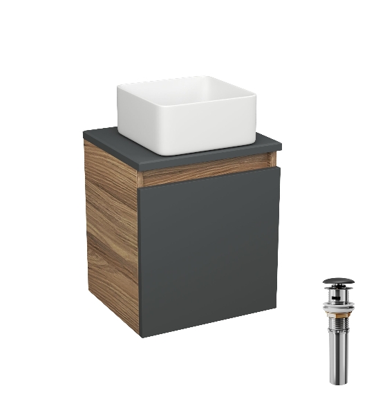 Тумба Bau Dream Blackwood 35 с ящиком, графит, раковина BAU Mini 24х24, выпуск клик клак, черный
