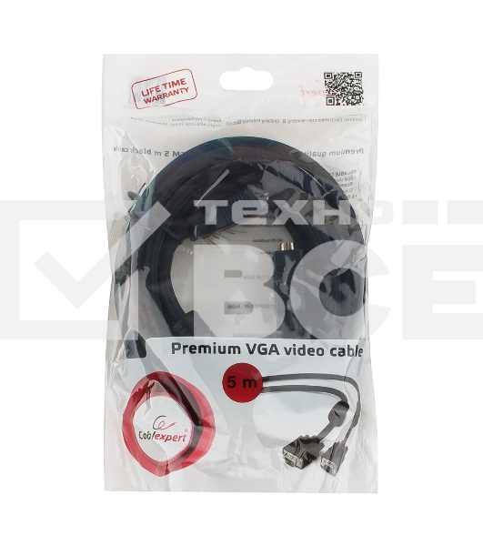 Кабель Gembird/Cablexpert CC-PPVGA-5M-B, Кабель VGA Premium , 15M/15M, 5.0м,черный,тройной экран, феррит.кольца 