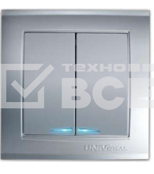 Выключатель 2-кл. СП Бриллиант 10А IP20 с подсветкой серебр. Universal 7949667