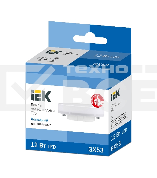 Лампа светодиодная Iek LLE-T80-12-230-65-GX53 ECO T75 таблетка 12Вт 230В 6500К GX53 IEK