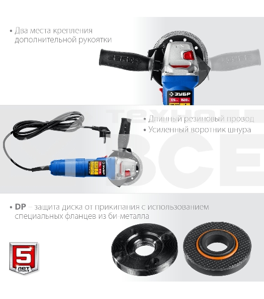 Углошлифовальная машина ЗУБР 125 мм, 1500 Вт, регулировка оборотов, серия Профессионал.