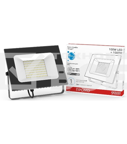 Прожектор светодиодный Gauss Elementary 100Вт 6600лм IP65 6500К черный ПРОМО