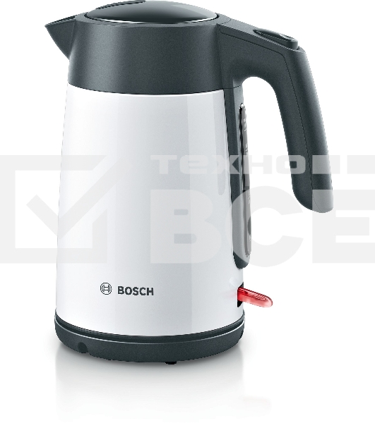 Чайник Bosch TWK7L461, 1.7л, 2400 Вт., нерж.сталь, покрытая эмалью, белый,  шкала уровня воды