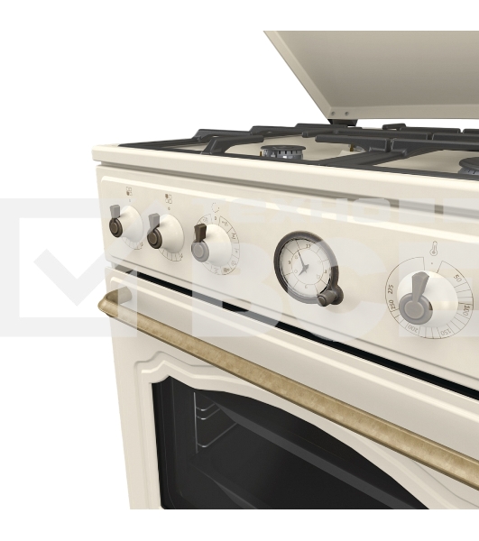 Газовая плита Gorenje GKS6C71CLI, электрическая духовка, металлическая крышка, чугун, слоновая кость