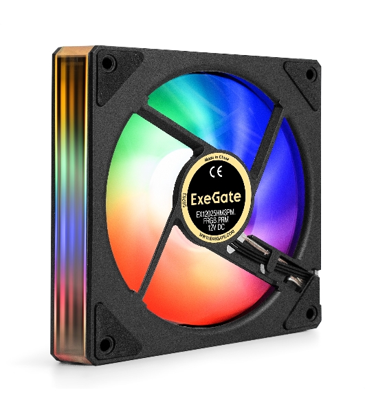 Вентилятор с подсветкой ExeGate EX12025HM3PM.FRGb.PRM (120x120x25 мм, FRGb, Hydraulic bearing (гидродинамический), 3pin+Molex, 1200RPM, 24dBA)