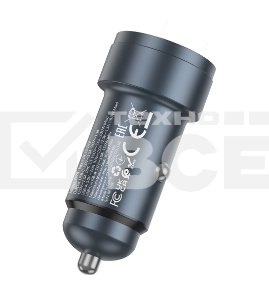 Автомобильное зарядное устройство Hoco, 30Вт, USB, Type-C, Z57A, металлический серый, коробка