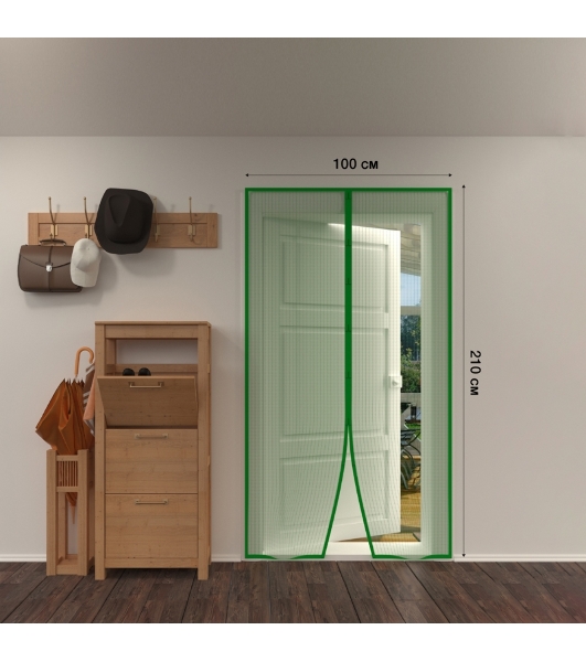 Дверная антимоскитная сетка 210х100см, с магнитами по всей длине, зеленая ЧЕТЫРЕ СЕЗОНА