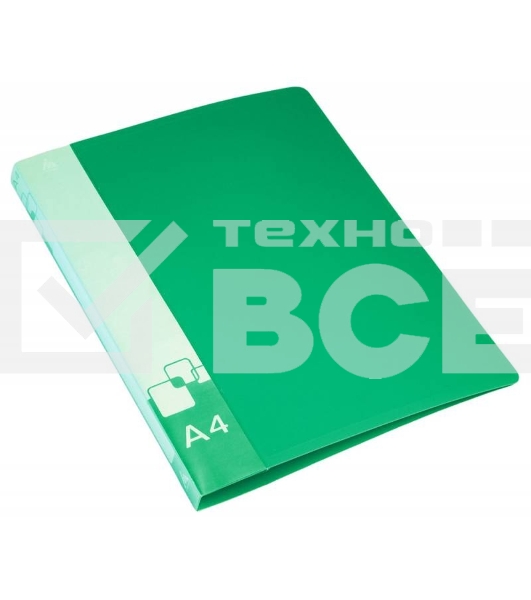 Папка на 2-х D-кольцах Бюрократ -0840/2DGRN A4 пластик 0.8мм кор.40мм внут.и торц.карм зеленый