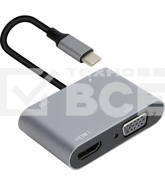 Адаптер USB Type-Cm-->VGA, HDMI 4k*30Hz, USB3.0, PD, Audio,iOpen (Aopen/Qust/VCOM)<ACU4511>