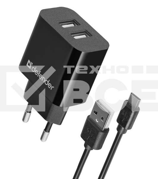 Сетевой адаптер Defender UPC-21 2xUSB,5V/2.1А кабель microUSB