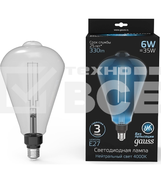Лампа Filament ST164 6W 330lm 4000К Е27 gray straight LED