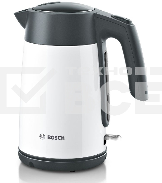 Чайник Bosch TWK7L461, 1.7л, 2400 Вт., нерж.сталь, покрытая эмалью, белый,  шкала уровня воды