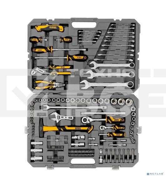 Набор инструментов Denzel 1/2', 1/4', CrV, S2, пластиковый кейс, 122 предмета