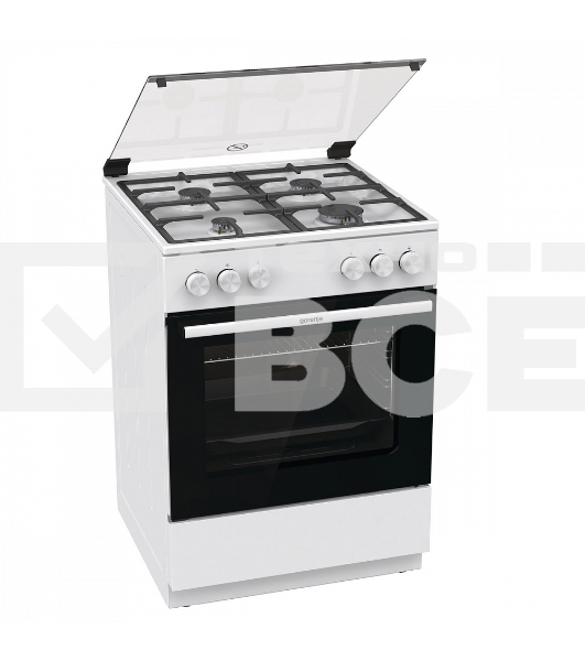Газовая плита Gorenje GG6A11WF, белый, автоматический электроподжиг варочной поверхности и духовки, чугунные решетки