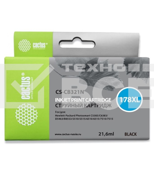 Картридж струйный Cactus CS-CB321N(CS-CB321) №178XL черный (21.6мл) для HP PS B8553/C5383/C6383/D5463
