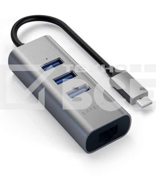 USB-хаб Satechi Type-C 2-in-1 USB 3.0 Aluminum 3 Port Hub and Ethernet Port. Интерфейс Type-C. серый космос.