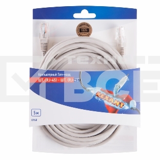 Rexant Пaтч-корд U/UTP, категория 5e, RJ45-RJ45, неэкранированный, PVC серый, 5м