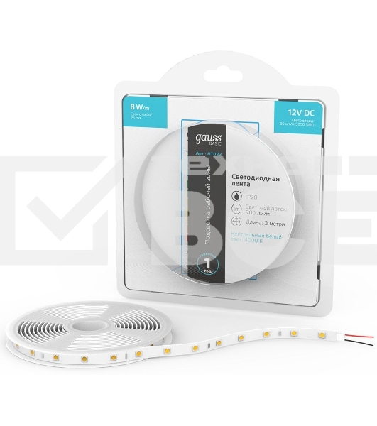 Лента светодиодная Basic Gauss 12V 8W/m 900lm/m 4000K IP20 LED 3m 1/100